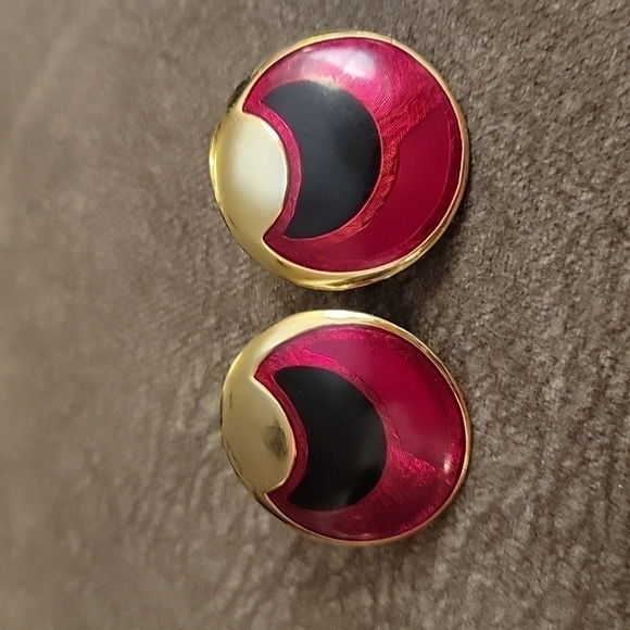 3/$30 VTG Estate Enamel Circle Nebula Punk Post Earrings - Picture 2 of 5